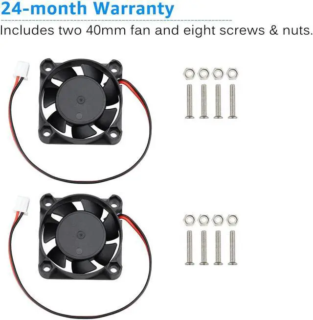 Alt view image 7 of 7 - GDSTIME 2Pcs 40mm Fan 24V, Dual Ball Bearing 40x40x10mm Brushless DC Cooling Fan 2 Pin