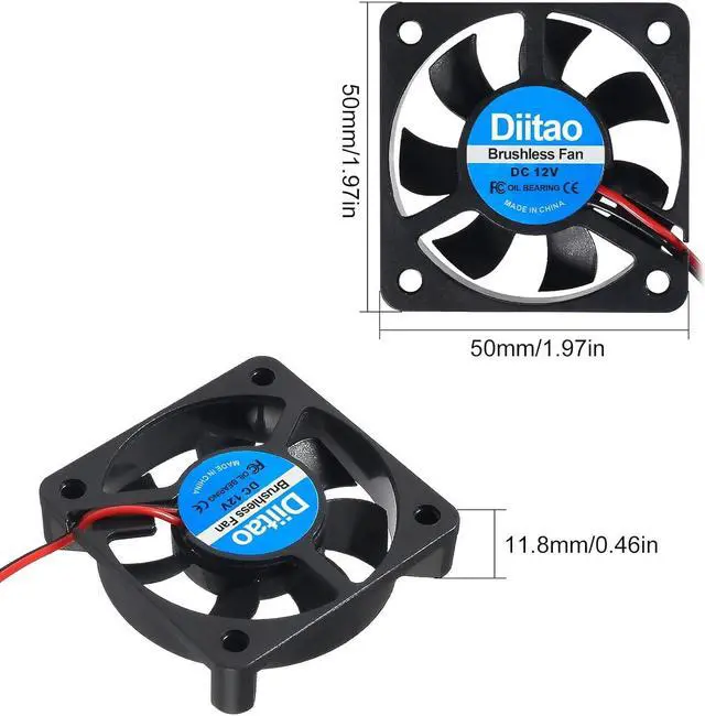 Alt view image 7 of 7 - 4PCS 5010 Cooling Fan,DC 5V 0.08A Silent Quiet DC Brushless Cooling Fan 50x50x10mm 3D Printer Cooling Fans with 2Pin Wire Oil Bearing Fan Computer Fan CPU Cooler 7 Blades (DC 12V)