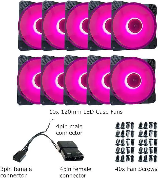 Alt view image 5 of 6 - APEVIA CO1012L-PK Cosmos 120mm Pink LED Ultra Silent Case Fan w/ 16 LEDs & Anti-Vibration Rubber Pads (10 Pk)
