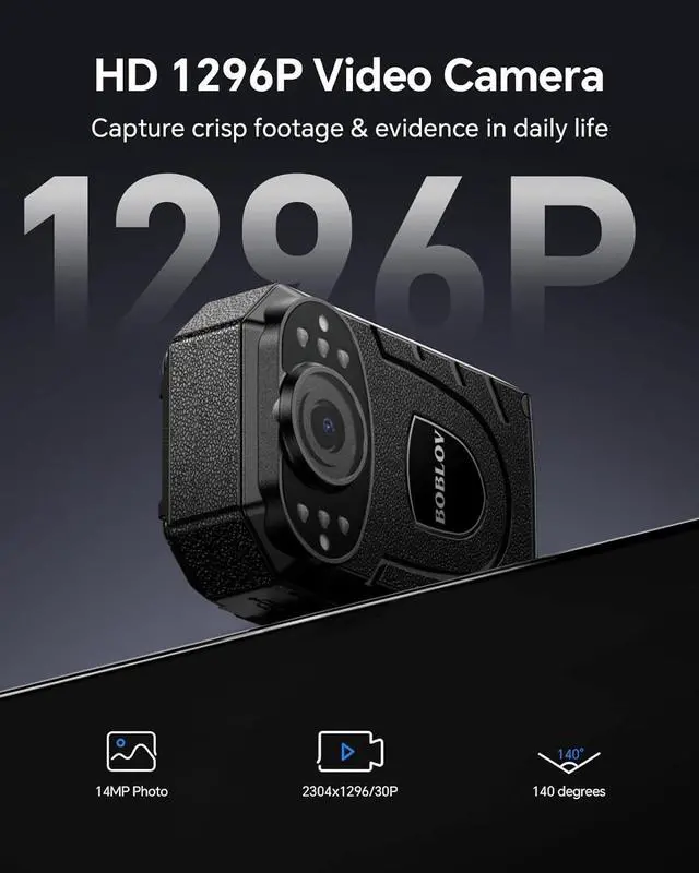 Alt view image 2 of 7 - BOBLOV KJ21 Body Camera, 1296P Body Wearable Camera Support Memory Expand Max 256G, 8-10Hours Recording Police Body Cam Lightweight and Portable Easy to Operate Clear NightVision (KJ21 Only)