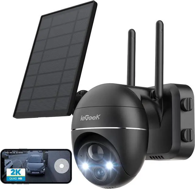 Main image of Security Cameras Wireless Outdoor, 2K Solar Security Camera System 360° PTZ with Spotlight & Siren, ieGeek 2.4Ghz Outdoor Security Cameras,Color Night Vision, Work with Alexa, PIR, 2-Way Talk, IP65