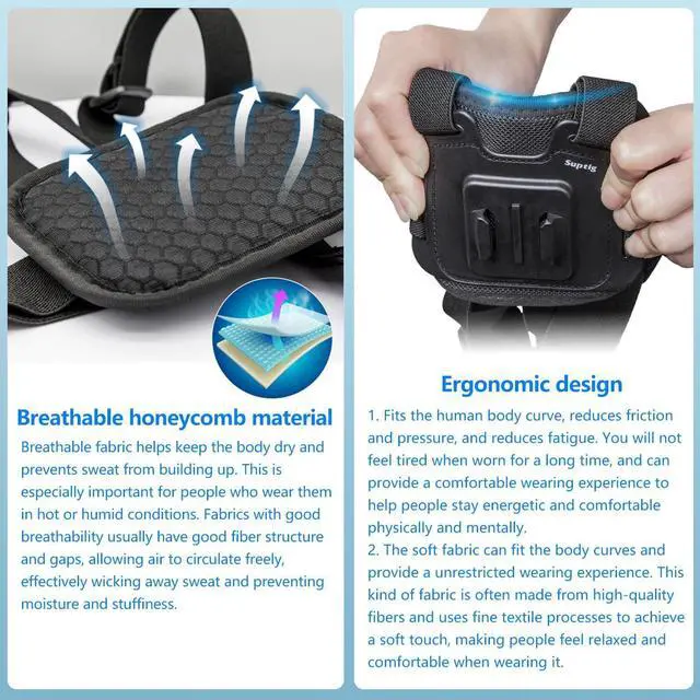 Alt view image 5 of 6 - Suptig Chest Mount, Adjustable Chest Strap, Breathable Material for Gopro Hero 12 Hero 11 Hero 10 Hero 9 Hero 8 Hero 7 Hero 5 Hero 4 Hero 3, AKASO, DJI osmo and More Action Cameras (Black)