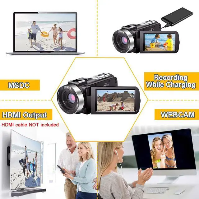 Alt view image 5 of 7 - Video Camera Camcorder Full HD 1080P 30FPS 24.0 MP IR Night Vision Vlogging Camera Recorder 3.0 Inch IPS Screen 16X Zoom Camcorders Camera Remote Control with 2 Batteries