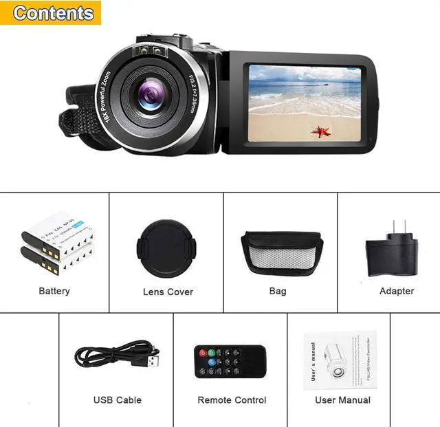 Alt view image 7 of 7 - Video Camera Camcorder Full HD 1080P 30FPS 24.0 MP IR Night Vision Vlogging Camera Recorder 3.0 Inch IPS Screen 16X Zoom Camcorders Camera Remote Control with 2 Batteries