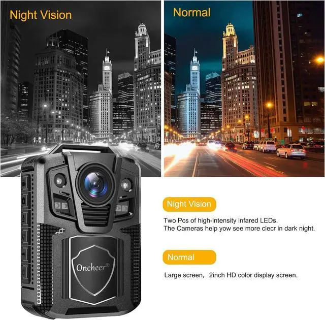 Alt view image 4 of 7 - 1080P Patrol Sport Body Camera, Video Recorder Cams with 64G SD Card, Shoulder & Waist Clip, Infrared Night Vision Bodycam, 24H Continous Record for Police Security Guards Sporting Trip