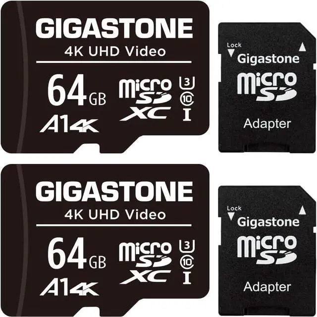 Main image of Gigastone 64GB 2-Pack Micro SD Card, 4K UHD Video, Surveillance Security Cam Action Camera Drone Professional, 90MB/s Micro SDXC UHS-I U3 Class 10