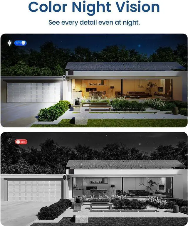 Alt view image 5 of 7 - AOSU 2K Solar Security Cameras Wireless Outdoor, Solar Outdoor Camera for Home Security, WiFi Camera with Color Night Vision, PIR Human Detection, 2-Way Talk, IP66 Waterproof (2 Pack)