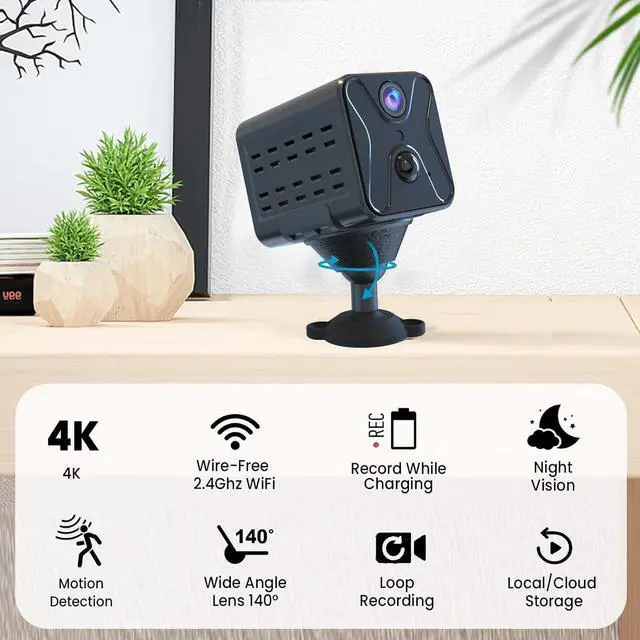 Alt view image 2 of 6 - javiscam 2025 Upgraded Security Camera,4K Mini Spy Camera,WiFi Cam with Night Vision,Remote Viewing,2800mAh Long Battery Life, Motion Detection,SD/Cloud,Nanny Cam for Baby and Pets