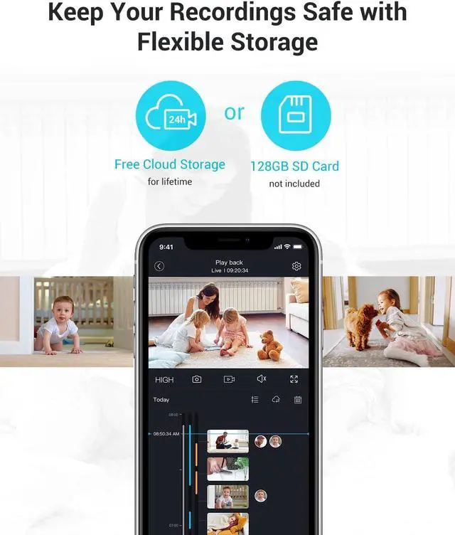 Alt view image 7 of 7 - blurams Cameras for Home Security, 2K Pet Camera with Phone App, 360° PTZ Indoor Cameras, 2-Way Talk, Motion Tracking, Color/IR Night Vision, Cloud&SD, Works with Alexa (2Pack, 5GHz/2.4GHz Dual-Band)