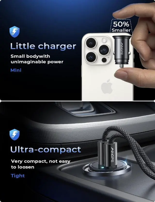 Alt view image 6 of 7 - AINOPE USB C Car Charger for iPhone 15, Smallest 56W Car Charger Adapter Fast Charginig, PD 3.0 Dual USB Compatible with iPhone 15 Pro Max Plus/14/13 Pro/12 Pro/12 Mini, Galaxy, iPad Pro