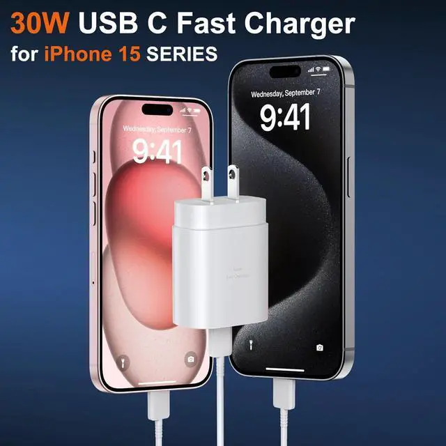 Alt view image 2 of 6 - iPhone 15 Pro Max Charger Fast Charging, 30W USB C iPhone 15 Pro Max Fast Charger Block with 10FT Long USB C Charging Cable for iPhone 15 Pro Max/15 Pro/15/Plus,iPad Pro 11,Samsung Galaxy S24 Ultra