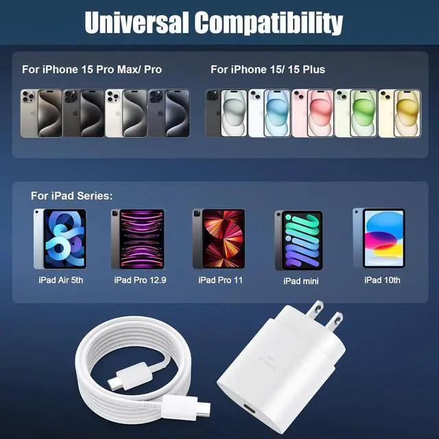 Alt view image 5 of 6 - iPhone 15 Pro Max Charger Fast Charging, 30W USB C iPhone 15 Pro Max Fast Charger Block with 10FT Long USB C Charging Cable for iPhone 15 Pro Max/15 Pro/15/Plus,iPad Pro 11,Samsung Galaxy S24 Ultra