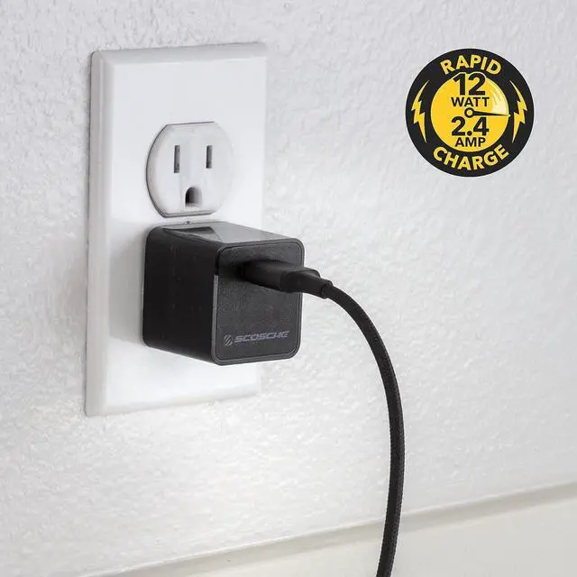 Alt view image 3 of 4 - Scosche HA12-RP SuperCube 12W Single USB Port Portable Wall Charger Adapter for All USB Devices, Cell Phone, Tablet, Travel Charger in Black