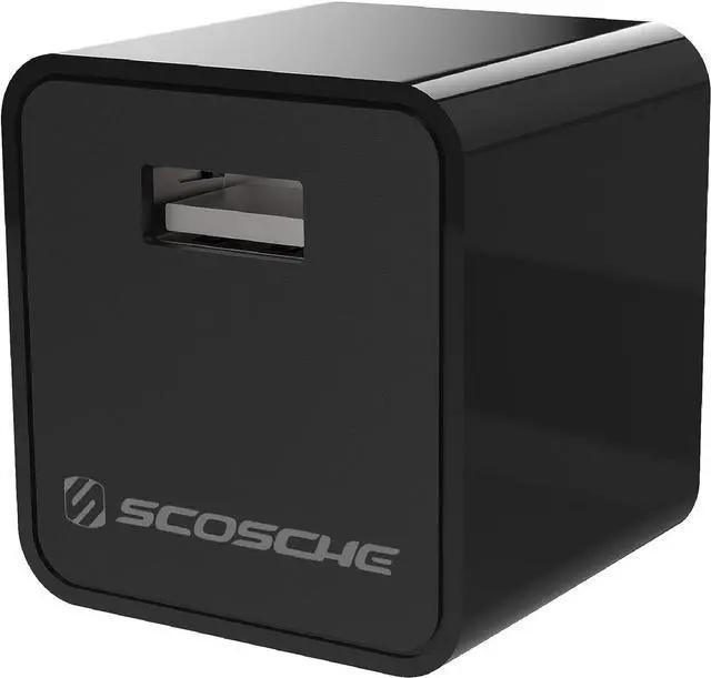 Main image of Scosche HA12-RP SuperCube 12W Single USB Port Portable Wall Charger Adapter for All USB Devices, Cell Phone, Tablet, Travel Charger in Black