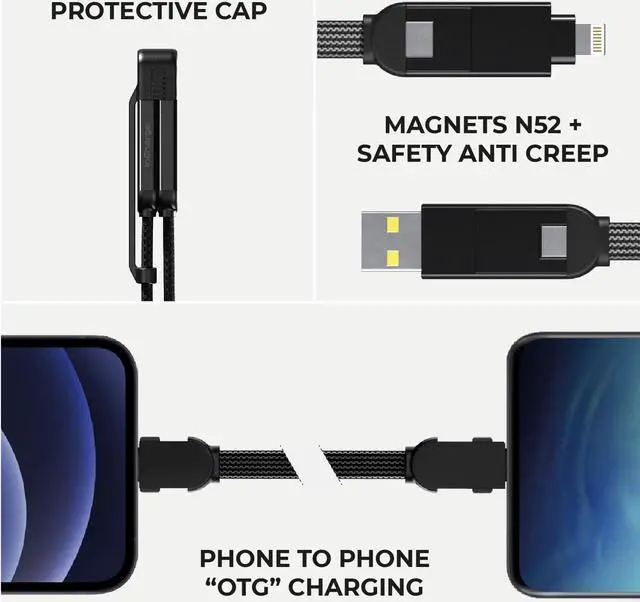 Alt view image 5 of 6 - Rolling Square inCharge XL 6-in-1 Multi Charging Cable, Portable USB and USB-C Cable with 100W Ultra-Fast Charging Power, 1 Ft/0.3m, Glacier White