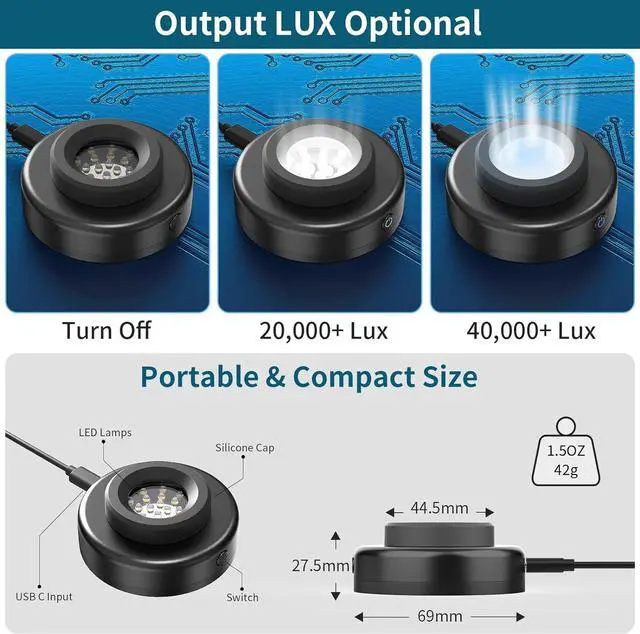 Alt view image 3 of 7 - Solar Watch Charger, 8 Hours Timing Off with Men, Women & Square 3 Caps, LED UV Light Charge Eco Driver Watches Compatible Casio/Tough/Protrek/Seiko/Citizen/Garmin/Timex/Bering/FANMIS (Black)