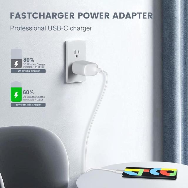 Alt view image 2 of 7 - 30W USB C Charger Block Fast Charging For Google Pixel 8 7 6 5 8 7a 6a 5a Pro Iphone 15/15 Pro/15 Pro Max,Samsung Galaxy S23/S22/S21 Note 20 30W PD Power Adapter Wall Charger Box+6ft Type C to C Cable