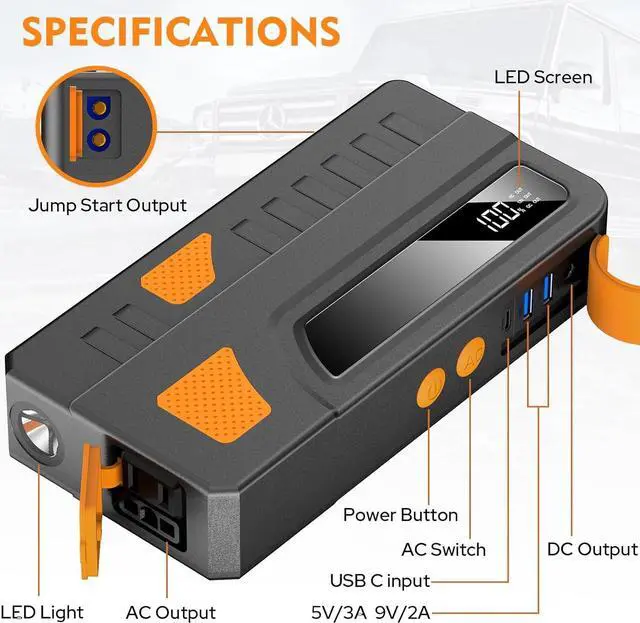 Alt view image 2 of 7 - Portable Power Bank 20,000mAh with AC Outlet and Car Jump Starter, Portable Laptop Charger with LED Light, 2 USB-A Ports, 1 DC Port for Emergency Use Home Outdoor and Camping