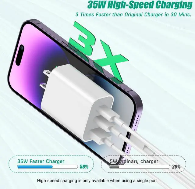 Alt view image 3 of 7 - [2-Pack] iPhone 15 Charger Block, 35W 3-Port Fast USB C Charger Block Dual Port PD Power Adapter + QC Wall Plug Multiport USB C Wall Charger Block for iPhone 15/15 Pro/15 Pro Max/15 Plus/14/13/12/11/X