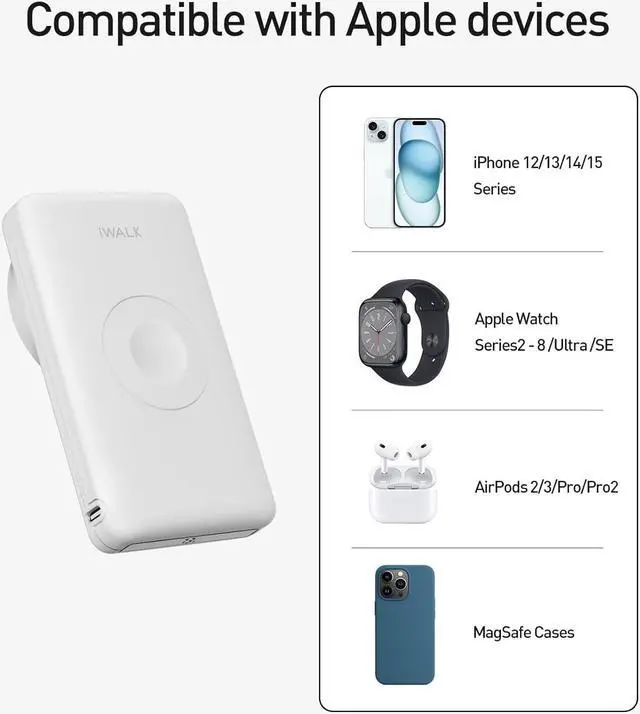 Alt view image 4 of 7 - iWALK MAG-X Magnetic Wireless Power Bank with iWatch Charger,10000mAh PD Fast Charging Portable Charger Compact Battery Pack Compatible with iPhone 15/14/13/12 Series,Apple Watch Ultra/8/7/6/5/4