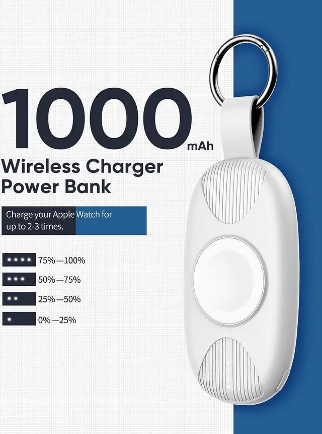 Alt view image 2 of 7 - Portable Charger for Apple Watch, 1000mAh Magnetic Keychain Wireless Power Bank Watch Charger for iWatch with 4 LED Indicators, Apple Watch Accessories Compatible for All Apple Watch Series