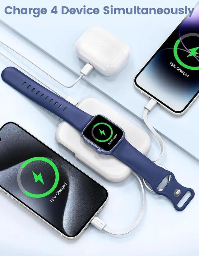 Alt view image 4 of 6 - RORRY Portable Charger, 5000mAh Portable Charger Power Bank with Built-in Cables, Travel Keychain Battery Pack for Apple Watch Ultra 2/9/8/Ultra/7/6/SE/5, iPhone 16/15/14/13/12, White