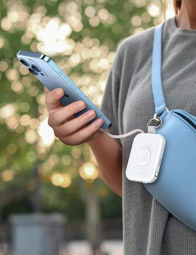 Alt view image 5 of 6 - RORRY Portable Charger, 5000mAh Portable Charger Power Bank with Built-in Cables, Travel Keychain Battery Pack for Apple Watch Ultra 2/9/8/Ultra/7/6/SE/5, iPhone 16/15/14/13/12, White