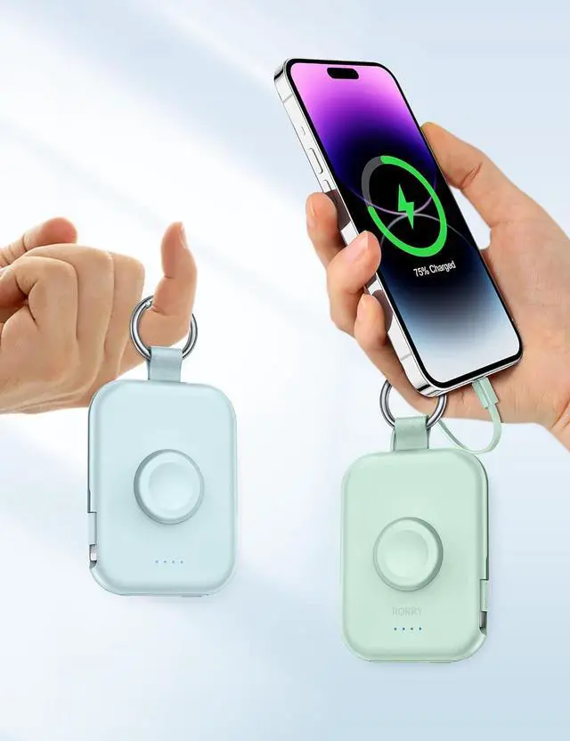 Alt view image 6 of 6 - RORRY Portable Charger, 5000mAh Portable Charger Power Bank with Built-in Cables, Travel Keychain Battery Pack for Apple Watch Ultra 2/9/8/Ultra/7/6/SE/5, iPhone 16/15/14/13/12, White