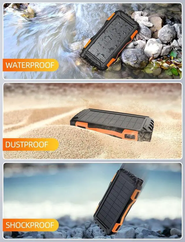 Alt view image 5 of 7 - Power-Bank-Solar-Charger - 42800mAh Portable Charger Solar Power Bank External Battery Pack 5V3.1A Qc 3.0 Fast Charger Built-in Super Bright Flashlight (Orange)