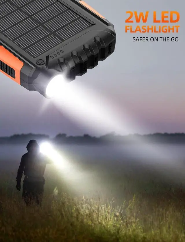 Alt view image 6 of 7 - Power-Bank-Solar-Charger - 42800mAh Portable Charger Solar Power Bank External Battery Pack 5V3.1A Qc 3.0 Fast Charger Built-in Super Bright Flashlight (Orange)