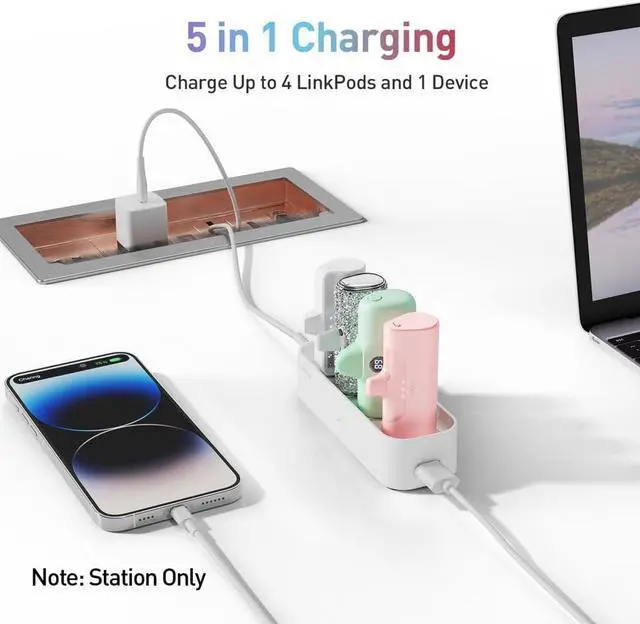 Alt view image 4 of 6 - iWALK Charger Station for Portable Charger 3350mAh,4500mAh,4800mAh Power Bank for iPhone Charging Station Multiple USB-C Family-Sized Charger Station for Home(Station Only), White