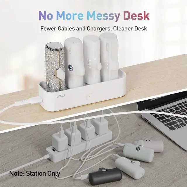 Alt view image 5 of 6 - iWALK Charger Station for Portable Charger 3350mAh,4500mAh,4800mAh Power Bank for iPhone Charging Station Multiple USB-C Family-Sized Charger Station for Home(Station Only), White