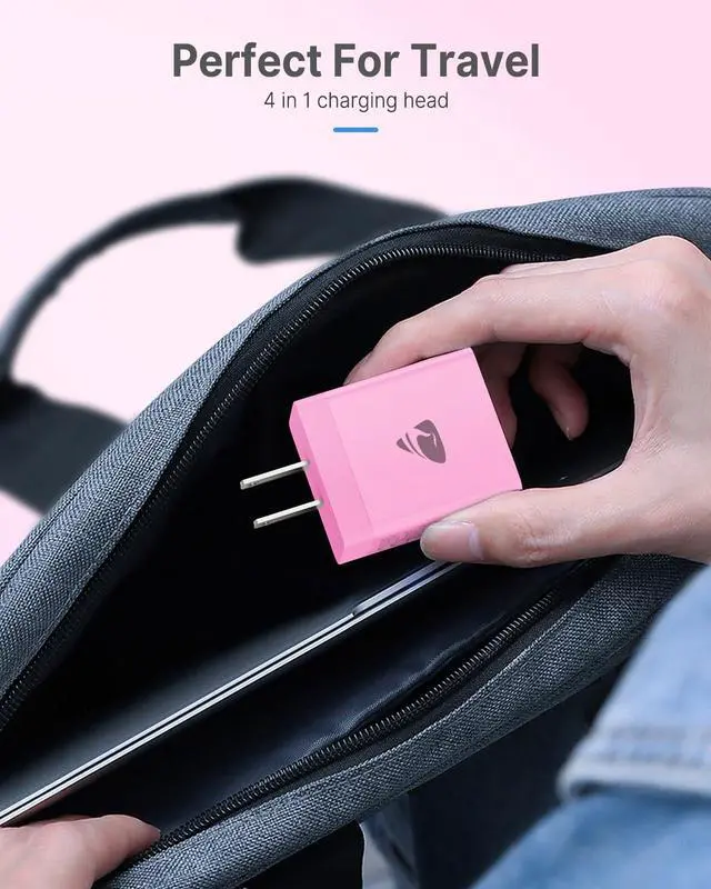 Alt view image 7 of 7 - [2 Pack] USB C Charger Block, Aioneus 40W 4-Port QC+PD 3.0 Power Adapter, Fast Charging Block Type C Multiport Plug USB C Wall Charger for iPhone 15 14 Plus Pro Max 13 12, iPad, Samsung(Pink & Purple)