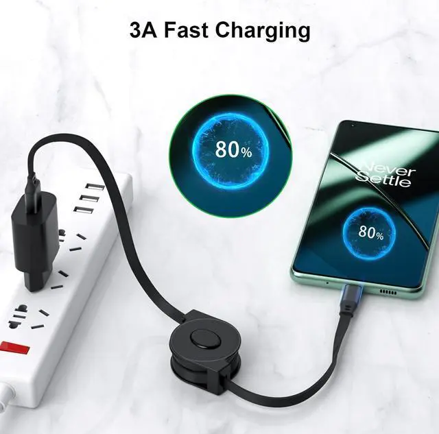 Alt view image 5 of 7 - COOYA Retractable USB Type C Cable for Samsung S24 Ultra S23 S22 Note 9 8, 2Pack Fast Charging Type C Portable Charger Cable USB-C Cord for Galaxy A15 A14 A54 A25 A51 A71 S9+, LG Stylo 6 K51 V60 ThinQ