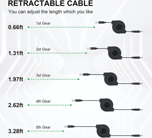 Alt view image 6 of 7 - COOYA Retractable USB Type C Cable for Samsung S24 Ultra S23 S22 Note 9 8, 2Pack Fast Charging Type C Portable Charger Cable USB-C Cord for Galaxy A15 A14 A54 A25 A51 A71 S9+, LG Stylo 6 K51 V60 ThinQ