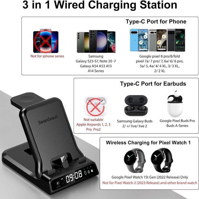 Alt view image 2 of 7 - 3 in 1 Charging Station for Google Pixel Watch 1 Only, 25W Fast Type-C Wired Charger Stand for Google Pixel 8 Pro/8/Fold/7A/7/7 Pro/6/6 Pro/6A/5/5A/4A, Pixel Buds Pro/Buds A-Series