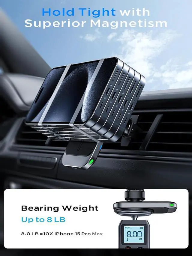 Alt view image 3 of 7 - Hinyx for MagSafe Car Mount Charger, 15W Magnetic Wireless Car Charger Vent Dash Charging Phone Holder Mount for iPhone 15 14 13 12 11 Pro Max Plus Mini Xr Xs, Samsung, Google, LG, etc