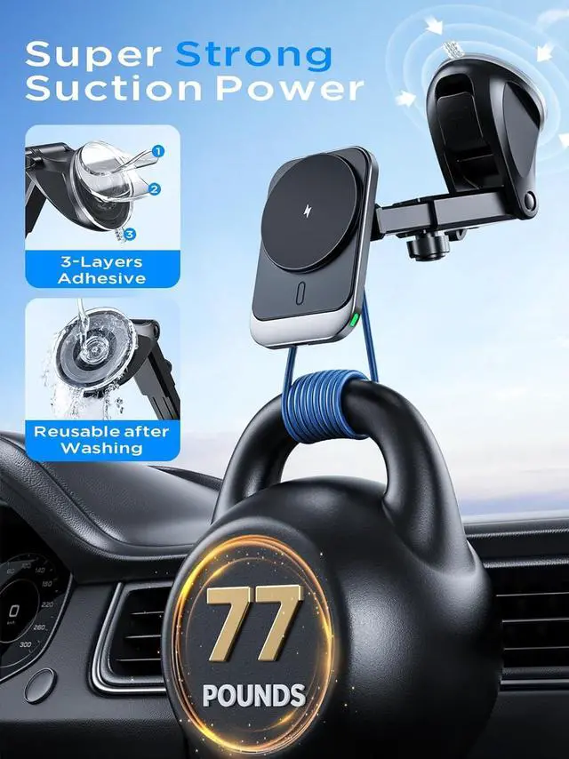 Alt view image 5 of 7 - Hinyx for MagSafe Car Mount Charger, 15W Magnetic Wireless Car Charger Vent Dash Charging Phone Holder Mount for iPhone 15 14 13 12 11 Pro Max Plus Mini Xr Xs, Samsung, Google, LG, etc