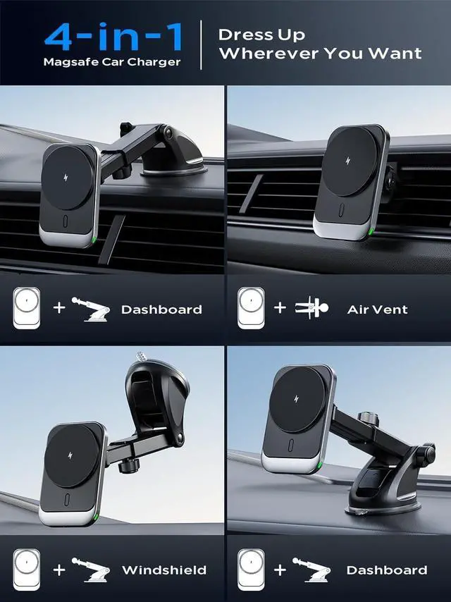 Alt view image 6 of 7 - Hinyx for MagSafe Car Mount Charger, 15W Magnetic Wireless Car Charger Vent Dash Charging Phone Holder Mount for iPhone 15 14 13 12 11 Pro Max Plus Mini Xr Xs, Samsung, Google, LG, etc
