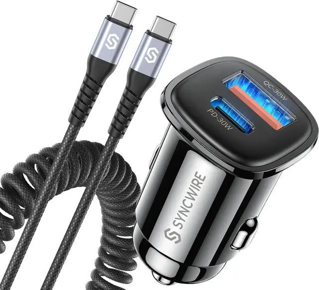 Main image of Syncwire USB C Car Charger 60W [PD 30W & QC 30W] Fast Charging USB Adapter with 5FT Type C Cable Compatible with Samsung S23/S22 Google Pixel 7/7Pro iPhone 14 Pro Max and More