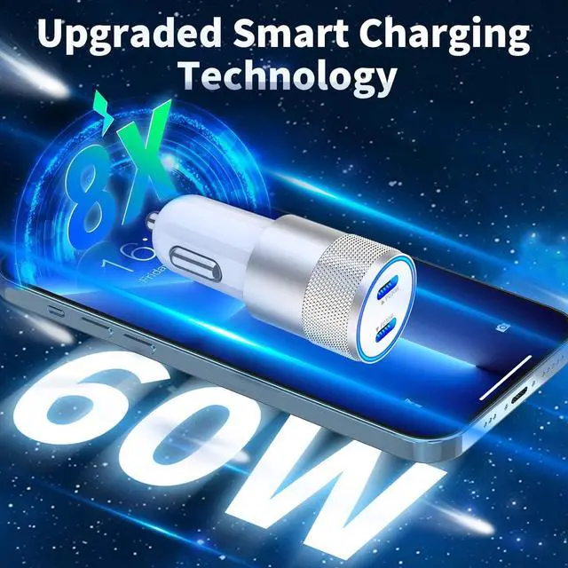 Alt view image 3 of 7 - MFi CertifiediPhone Car Charger Fast Charging, Braveridge 60W PD Dual USB-C Power Cigarette Lighter Car Charger+2Pack Type-C to Lightning Cable for iPhone 14 13 12 11 XS Max Mini XR SE iPad