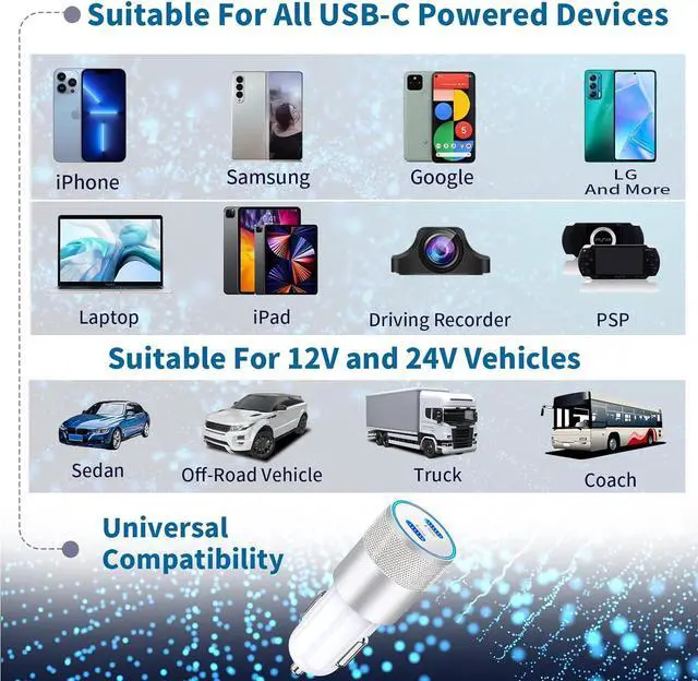 Alt view image 7 of 7 - MFi CertifiediPhone Car Charger Fast Charging, Braveridge 60W PD Dual USB-C Power Cigarette Lighter Car Charger+2Pack Type-C to Lightning Cable for iPhone 14 13 12 11 XS Max Mini XR SE iPad