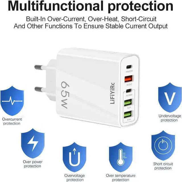 Alt view image 7 of 7 - European USB C Charger Block, PD20W QC3.0 Fast Charging Multi Ports, 2 USB C 3 USB A Europe Plug Compatible for iPhone 15 14 13 12 11 Pro Max XS XR X SE Plus, Samsung S22 S21 A13, Phones