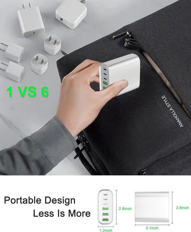 Alt view image 7 of 7 - USB C Charger, 160W 6-Port Fast USB C Charging Station, Portable USB C Wall Charger, USB C Power Adapter for MacBook Pro/Air Series, iPhone 14/13/12/Mini/Pro/Pro Max, Samsung Galaxy Note, and More
