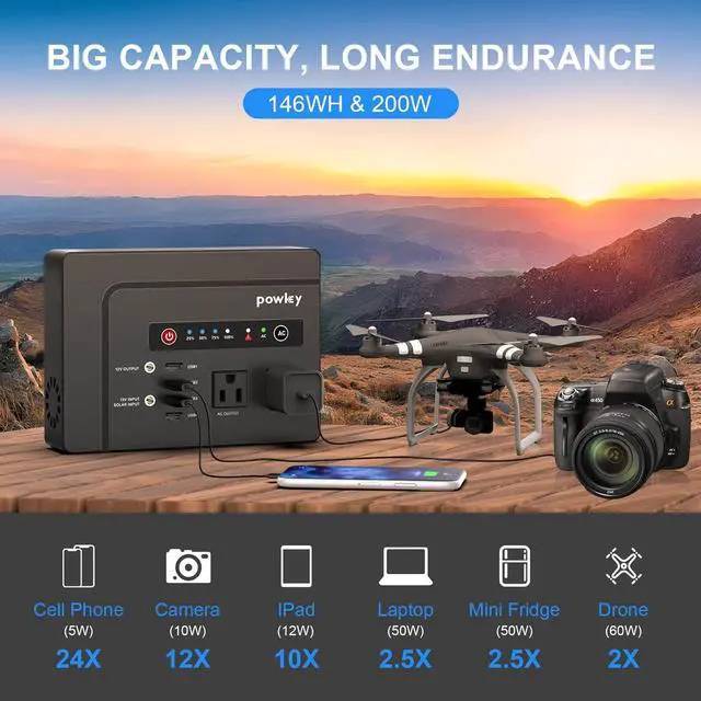 Alt view image 3 of 7 - 200Watt Portable Power Bank with AC Outlet, 42,000mAh Rechargeable Backup Lithium Battery, 110V Pure Sine Wave AC Outlet for Outdoor RV Trip Travel Home Office Emergency