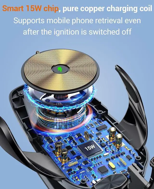 Alt view image 2 of 6 - Wireless Car Charger, 15W Fast Wireless Charger for car Auto-Clamping, fit for iPhone 15 14 13 12 11 Pro Max Xs, Samsung Galaxy S23 Ultra S22 S21 S20, S10+ S9+ Note 9, etc