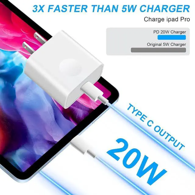 Alt view image 2 of 6 - 20W USB C Fast Charger for iPhone 15, iPad Pro 12.9, 2018-2022,iPad Pro 11 inch, iPad Air 5th/4th, 2022 iPad 10th Generation, iPad Mini 6, Pixel 5/2X /3XL,with 6.6foot USB C to C Charging Cable