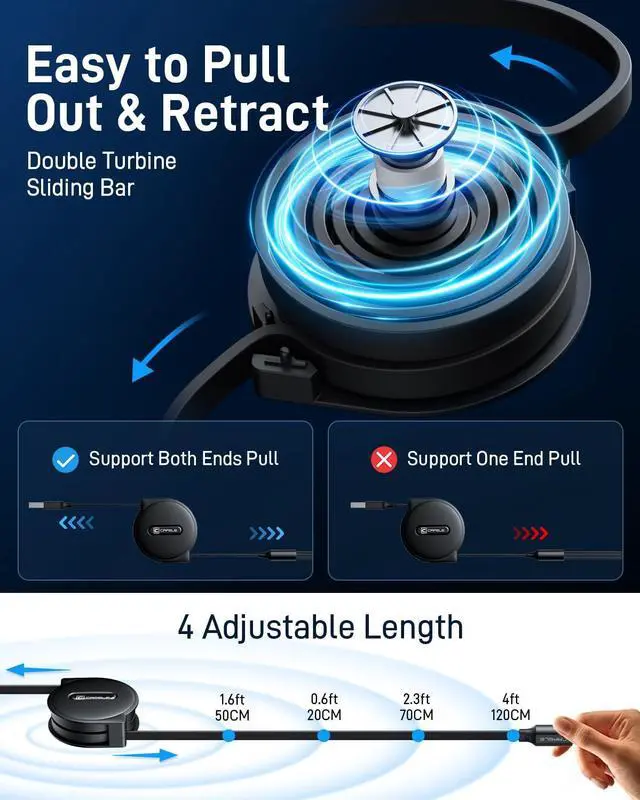 Alt view image 6 of 7 - CAFELE [2025 Upgraded Multi Charging Cable, 3 in 1 Retractable USB Charging Cable with Type C, Micro USB, Phone Port, Multiple Fast Charger Cord for Phone 14 13 12 11 XS XR X 8 7 6 SE, Galaxy(4ft)