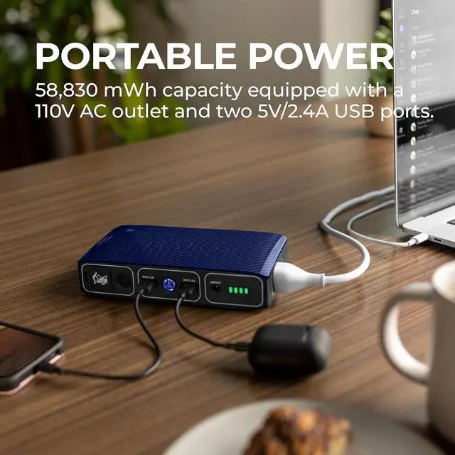 Alt view image 5 of 7 - HALO Usb Bolt 58830 mWh Portable Phone Laptop Charger Car Jump Starter with AC Outlet and Car Charger - Blue Graphite