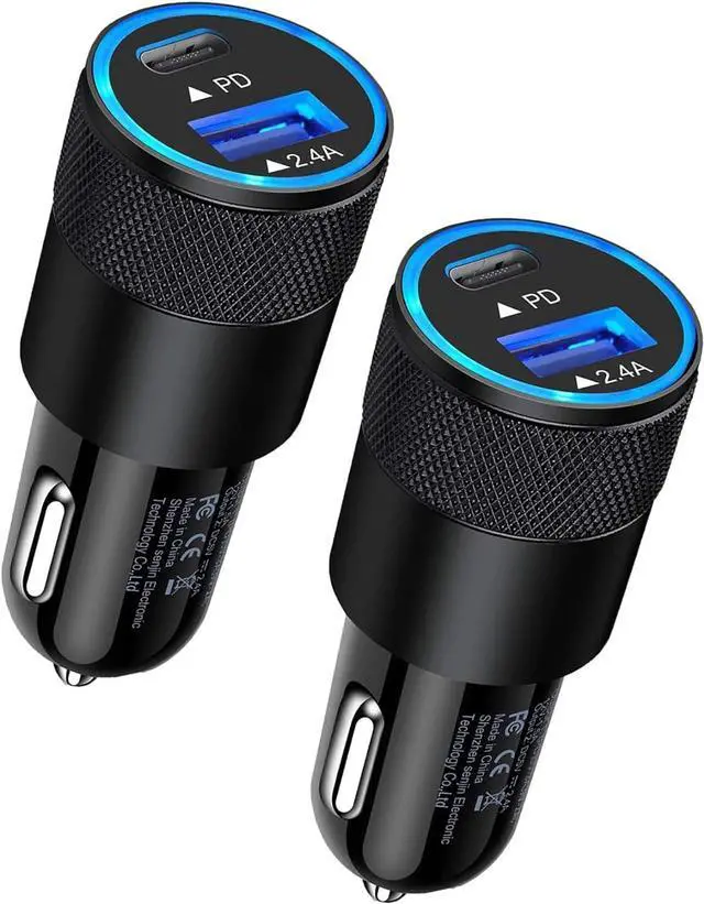 Main image of 30W USB C Car Charger, [2Pack] PD 3.0 Fast Charge Dual Port USB Type C and 2.4a USB A Cargador Carro Lighter Adapter Base for iPhone, iPad, Samsung Galaxy, LG, Google Pixel GPS, Z Play Droid, Motorola